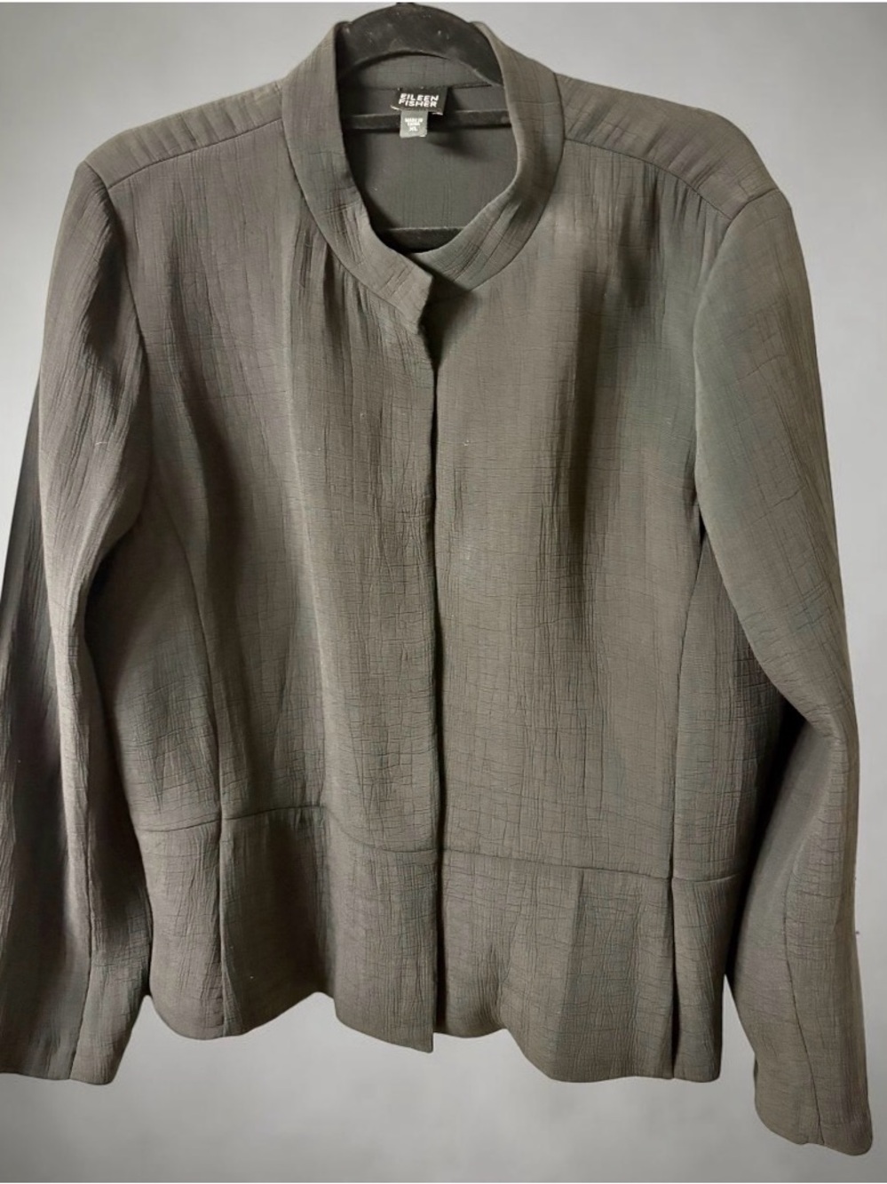 EILEEN FISHER BLACK SILK/RAYON BLAZER JACKET-pockets,invisible pockets XL